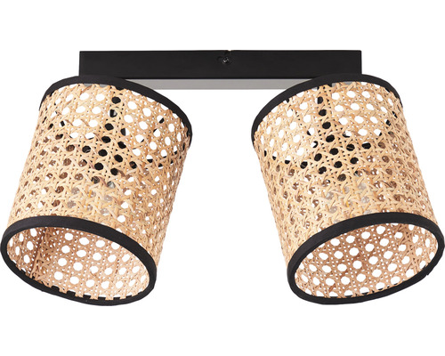 Deckenleuchte mit zwei Lampenschirmen aus Rattan