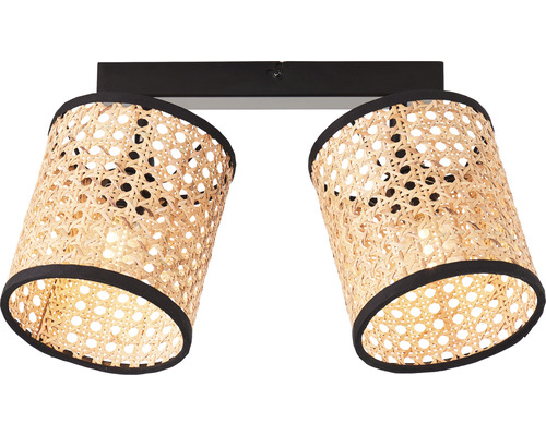 Deckenleuchte mit zwei Lampenschirmen aus Rattan