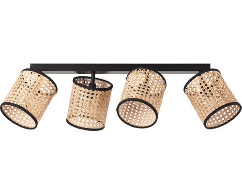 Deckenleuchte mit vier Lampen und Rattanschirm