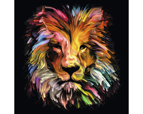 Glasbild Colorful Lion Head 80x80 cm