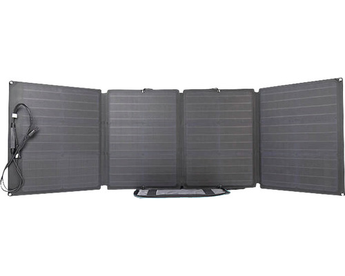 Module solaire portable déplié avec quatre panneaux et câble