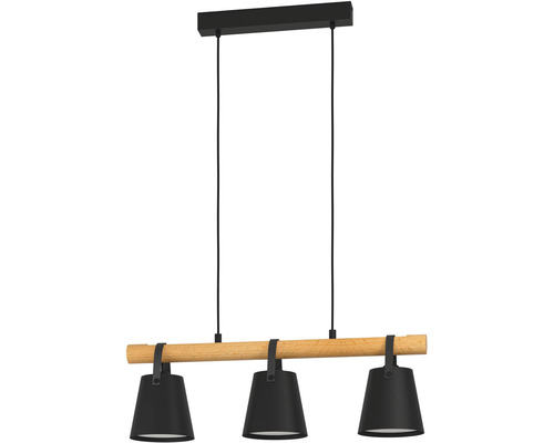 Hängelampe mit drei Leuchten und Holzelement