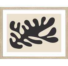 Tableau mural encadré avec motif végétal abstrait noir sur fond beige