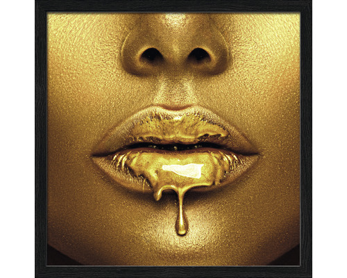 Tableau encadré Golden lips I 33x33 cm