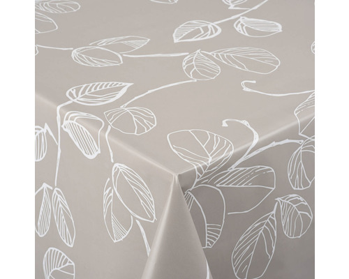 Tischdecke Aurore taupe 140 cm breit (Meterware) Tischdecke mit Blätterdruck