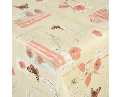 Nappe Premium coquelicot sable largeur 140 cm (au mètre) Nappe avec motif de coquelicots et de papillons