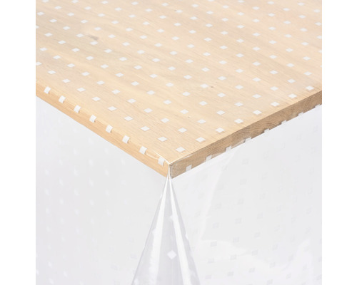 Nappe Crystal à carreaux blanc 140 cm de large (au mètre) Table avec une nappe transparente à motifs