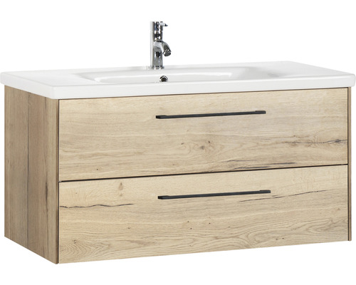 Waschtischunterschrank mit zwei Schubladen und Keramikwaschbecken