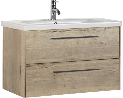 Waschtischunterschrank mit zwei Schubladen, Keramikwaschbecken und Armatur