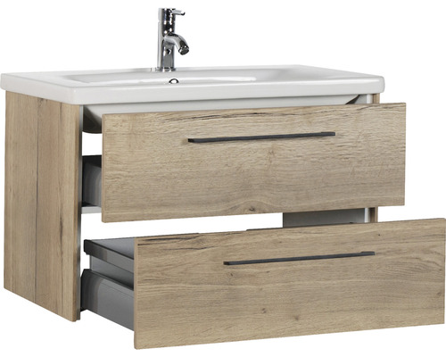 Lavabo avec meuble bas Marlin 3400 lxhxp 80x90x45.5 cm couleur de façade chêne nature