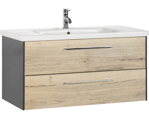 Lavabo avec meuble bas Marlin 3400 lxhxp 100x90x45.5 cm couleur de façade chêne nature