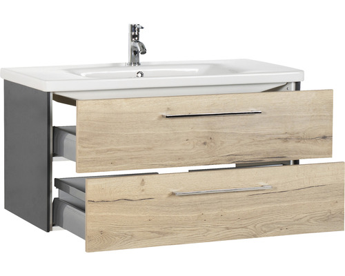 Waschtischunterschrank mit zwei Schubladen und Keramikwaschbecken