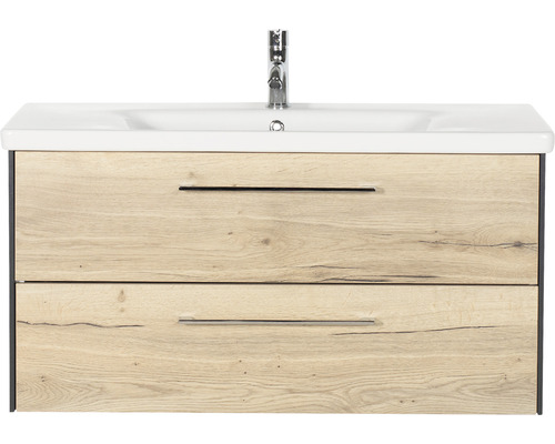 Waschtischunterschrank mit zwei Schubladen und Aufsatzwaschbecken
