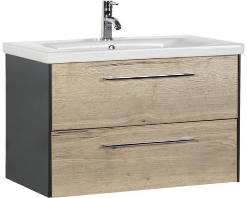 Lavabo avec meuble bas Marlin 3400 lxhxp 80x90x45.5 cm couleur de façade chêne nature