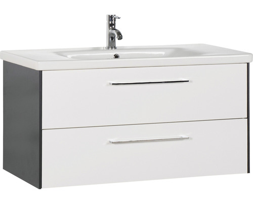 Waschbecken mit Unterschrank Marlin 3400 BxHxT 100x90x45.5 cm Frontfarbe weiss Waschtischunterschrank mit zwei Schubladen und Waschbecken