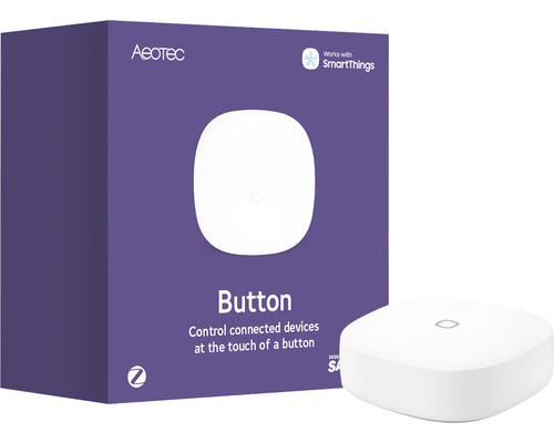Bouton Aeotec avec emballage. Le bouton sert à contrôler les appareils connectés.
