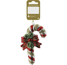 Décoration de sapin de Noël en forme de canne en sucre avec un nœud
