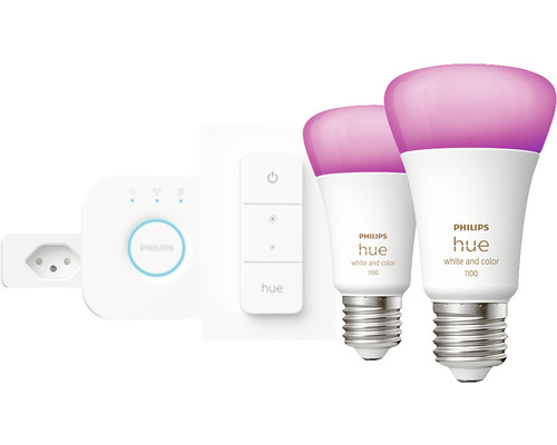 Philips Hue Bridge avec deux ampoules LED et variateur