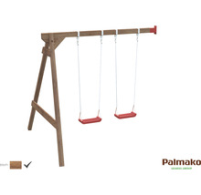 Balancoire double en bois avec sièges rouges pour le jardin