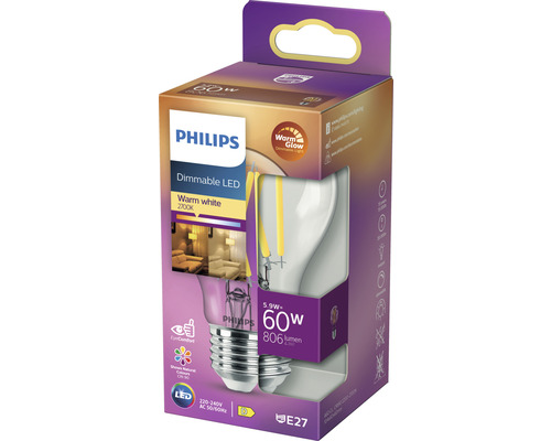 Philips LED-Lampe, dimmbar, warmweiss, E27-Sockel in Verpackung