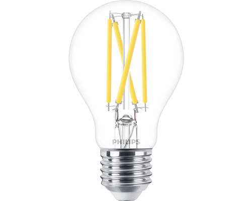 Ampoule LED fonction de variation A60 transparent E27/5,9W(60W) 806 lm 2200- 2700 K blanc chaud Warm Glow Logo Philips Lampe LED avec filetage E27