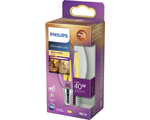 Lampe LED Philips, à intensité variable, blanc chaud, culot E14, puissance nominale 40 watts