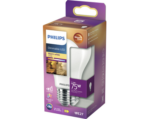 Lampe LED Philips à intensité variable avec culot E27 dans son emballage