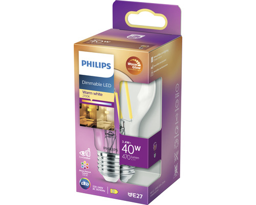 Philips LED-Lampe, dimmbar, 3,4 Watt, E27 Fassung
