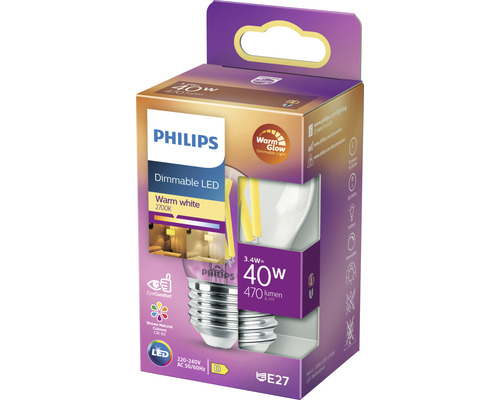 Philips LED Lampe, dimmbar, 3,4 Watt Leistung, 40 Watt Entsprechung, E27 Sockel