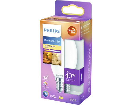 Lampe LED Philips, à intensité variable, blanc chaud, 2700 Kelvin, E14