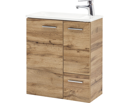 Waschtischunterschrank mit zwei Türen, Schublade und Aufsatzwaschbecken