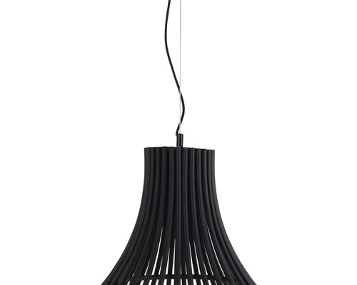 Schwarze Pendelleuchte mit Lampenschirm aus Stäben
