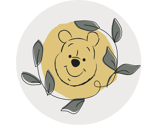 Papier peint panoramique autocollant DD1-037 Dot Winnie Pooh Garland Ø 125 cm Illustration de Winnie l''ourson avec des feuilles sur un fond circulaire