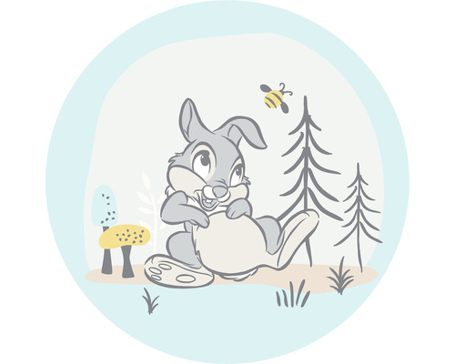Papier peint panoramique autocollant DD1-044 Dot Disney Bambi Panpan Ø 125 cm Illustration d''un lapin avec une abeille, des champignons et des arbres