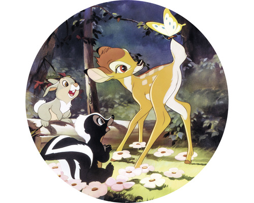 Papier peint panoramique autocollant DD1-045 Dot Disney Bambi Butterfly Ø 125 cm Illustration de Bambi, d''un lapin et d''une mouffette dans la forêt