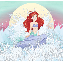 Illustration von Arielle, die Meerjungfrau, auf einem Felsen inmitten von spritzendem Wasser