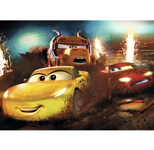Peinture représentant des personnages du film Cars participant à un derby de démolition