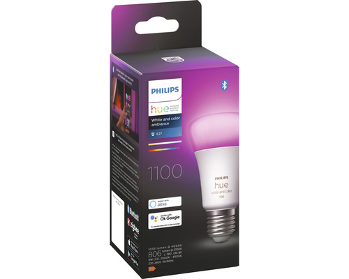 Lampe Philips Hue, ambiance blanche et colorée, culot E27