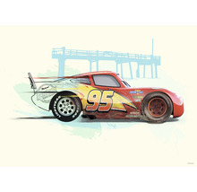 Illustration de Lightning McQueen avec le numéro 95 devant une jetée