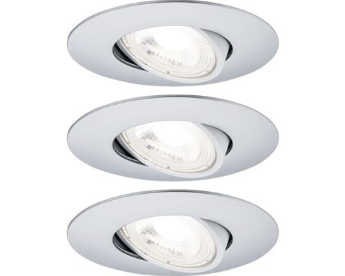 Ensemble de spots à encastrer LED 3x4,8W 3x450 lm 3000 K blanc chaud rond pivotant chrome mat Ø 82/75 mm 230 V