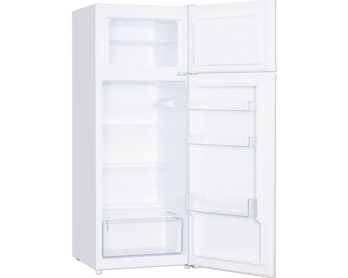 Geöffneter weißer Kühlschrank mit Gefrierfach