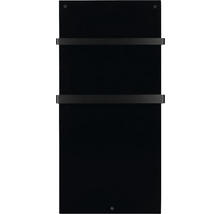 Sèche-serviettes noir avec deux supports pour montage mural.