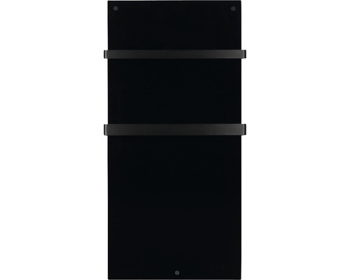 Sèche-serviettes noir avec deux supports pour montage mural.