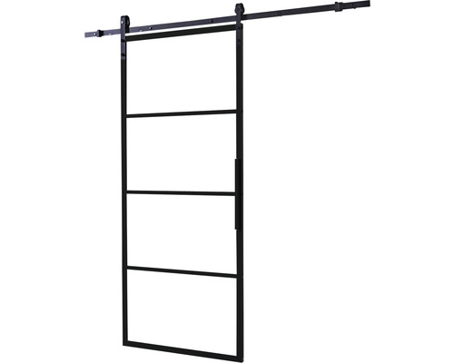 Porte coulissante avec cadre en acier et ferrures