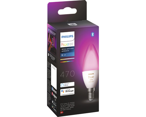Lampe Philips Hue E14, White and Color Ambiance, dans son emballage