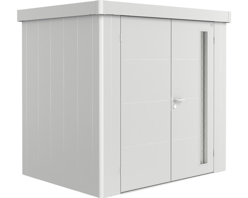 Remise à outils biohort Neo 1B double porte 236 x 180 cm argent-métallique Abri de jardin en métal avec double porte et fenêtre latérale