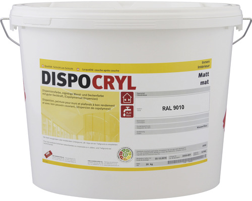 KABE Wand- und Deckenfarbe Dispocryl RAL 9010 weiss 10 kg Eimer Dispersionsfarbe für Wände und Decken mit guter Deckkraft