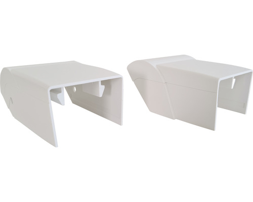 Zwei weisse Heizungsrohrverkleidungen aus Kunststoff