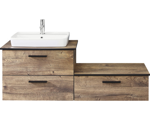 Meuble sous-vasque avec lavabo et robinet au design bois