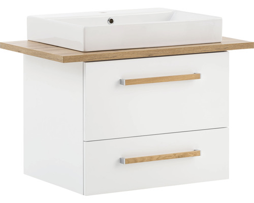 Set de lavabo Möbelpartner Duo lxhxp 82.2x62x50 cm blanc craie-chêne 3 pièces